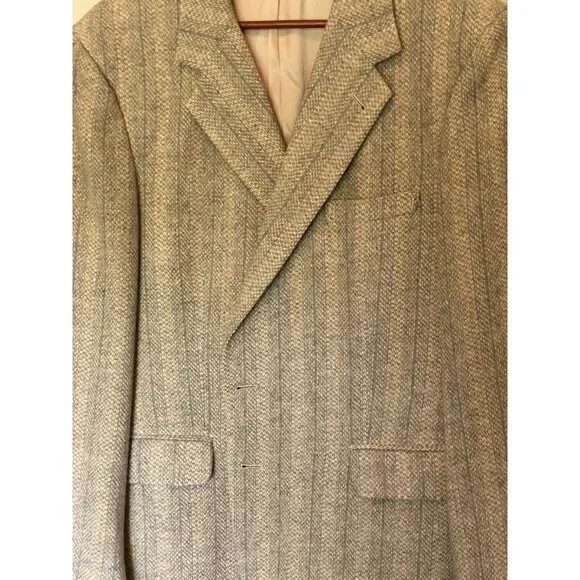 Egon Von Furstenberg Beige Tan Wool TweedBlazer 2 Button Men's 44R Vintage